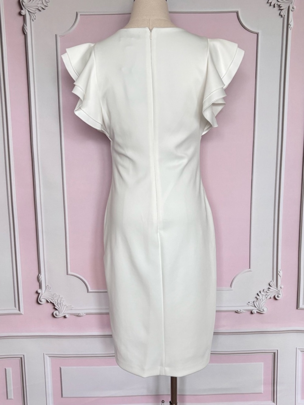 TOMMY HILFIGER White Short Flutter Cap Sleeve Scuba Sheath Dress--NWT--10 - Picture 6 of 16